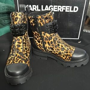 NEW Karl Lagerfeld Leopard Print Boots